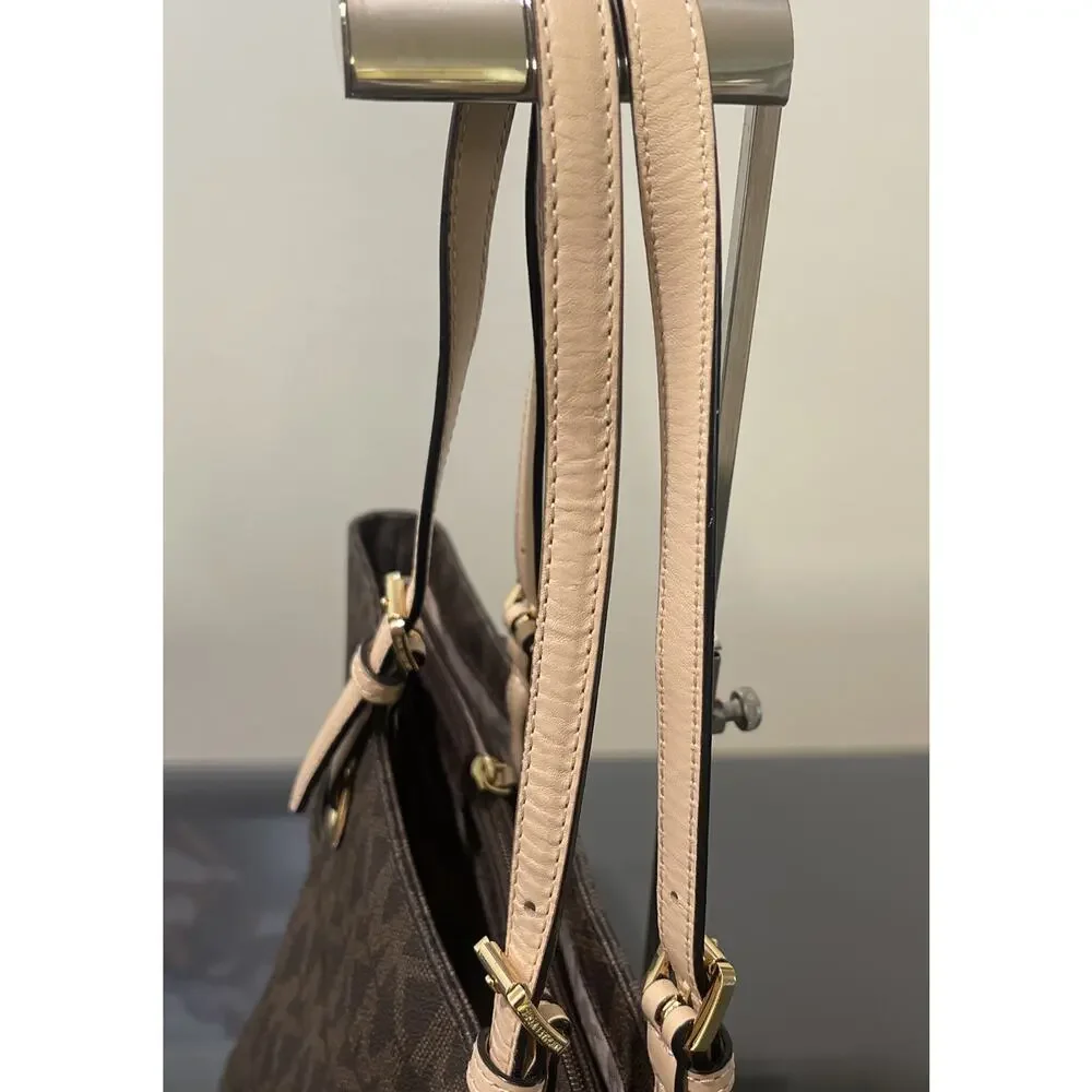 Michael Kors Jet Set MK Logo Brown Leather Tote Bag Purse